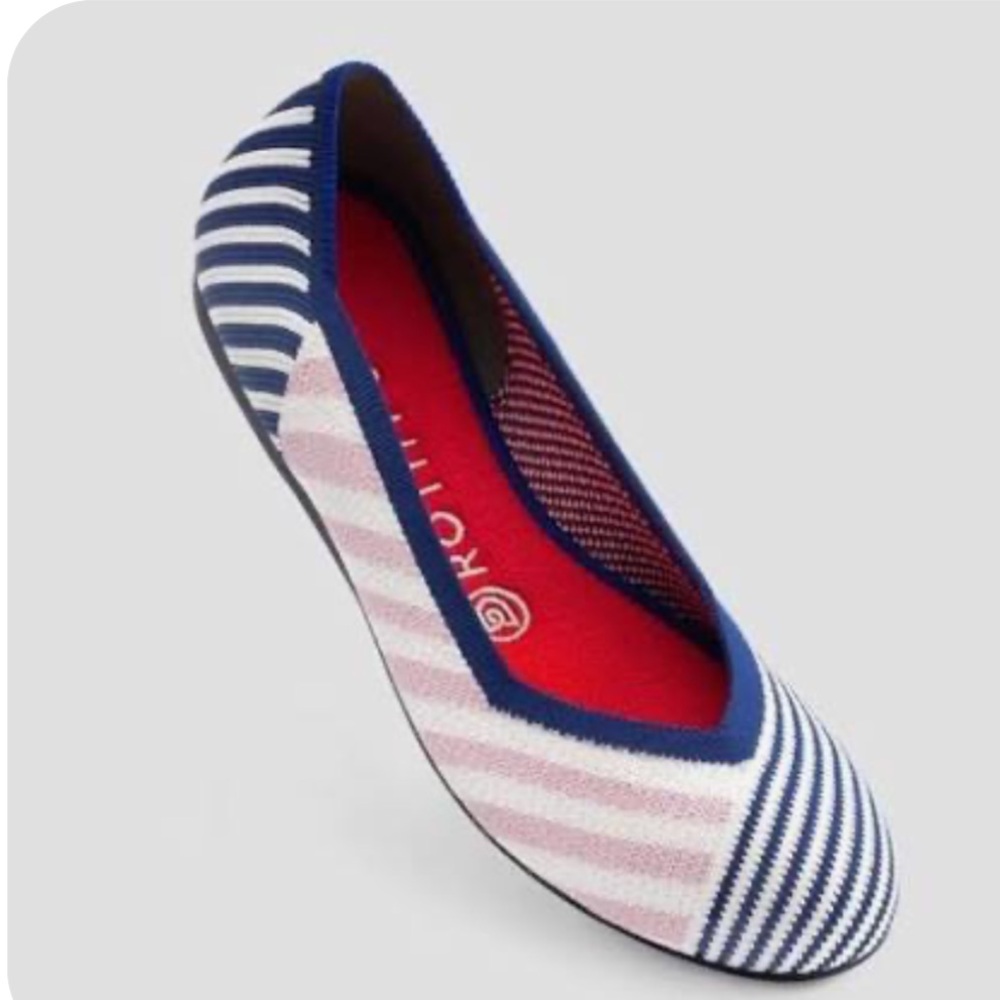 Rothy's Blue & Light Pink Striped Knit Slip-On Flats